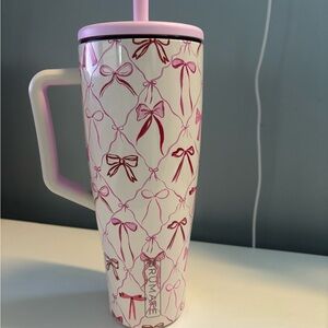 Pink Bow Patterned Tumbler with Straw